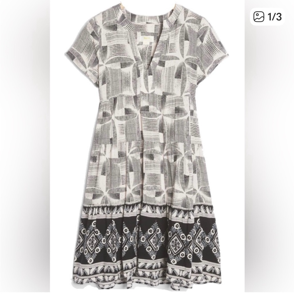Anthropologie Maeve Black and Off White Geometric Mini Dress